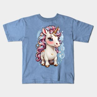 Cute Unicorn with Rainbow Mane and Golden Horn Kids T-Shirt